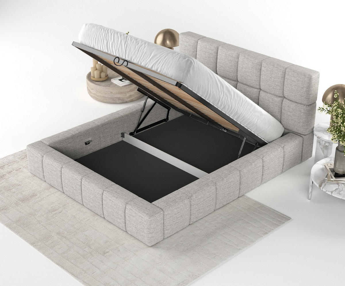 POLSTERBETT Paros mit Stauraum 160/200 cm Hellgrau im Modesto Stoff - Hellgrau/Schwarz, Holz/Holzwerkstoff (160/200cm) - AltaBeds