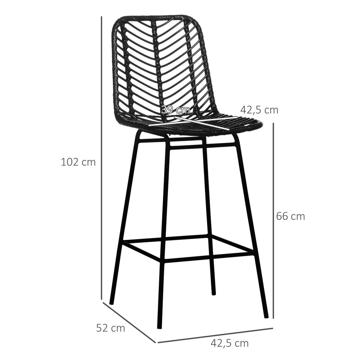 BARHOCKER 2er-Set - Schwarz, Kunststoff (52/102/42.5cm) - HOMCOM
