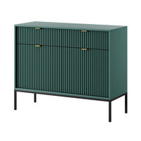 SIDEBOARD Eternas 2T 2S Grün 104/83/39 cm – schwarze Füße, mit geriffelten Fronten - Schwarz/Grün, Holzwerkstoff (104/83/39cm) - AX Living