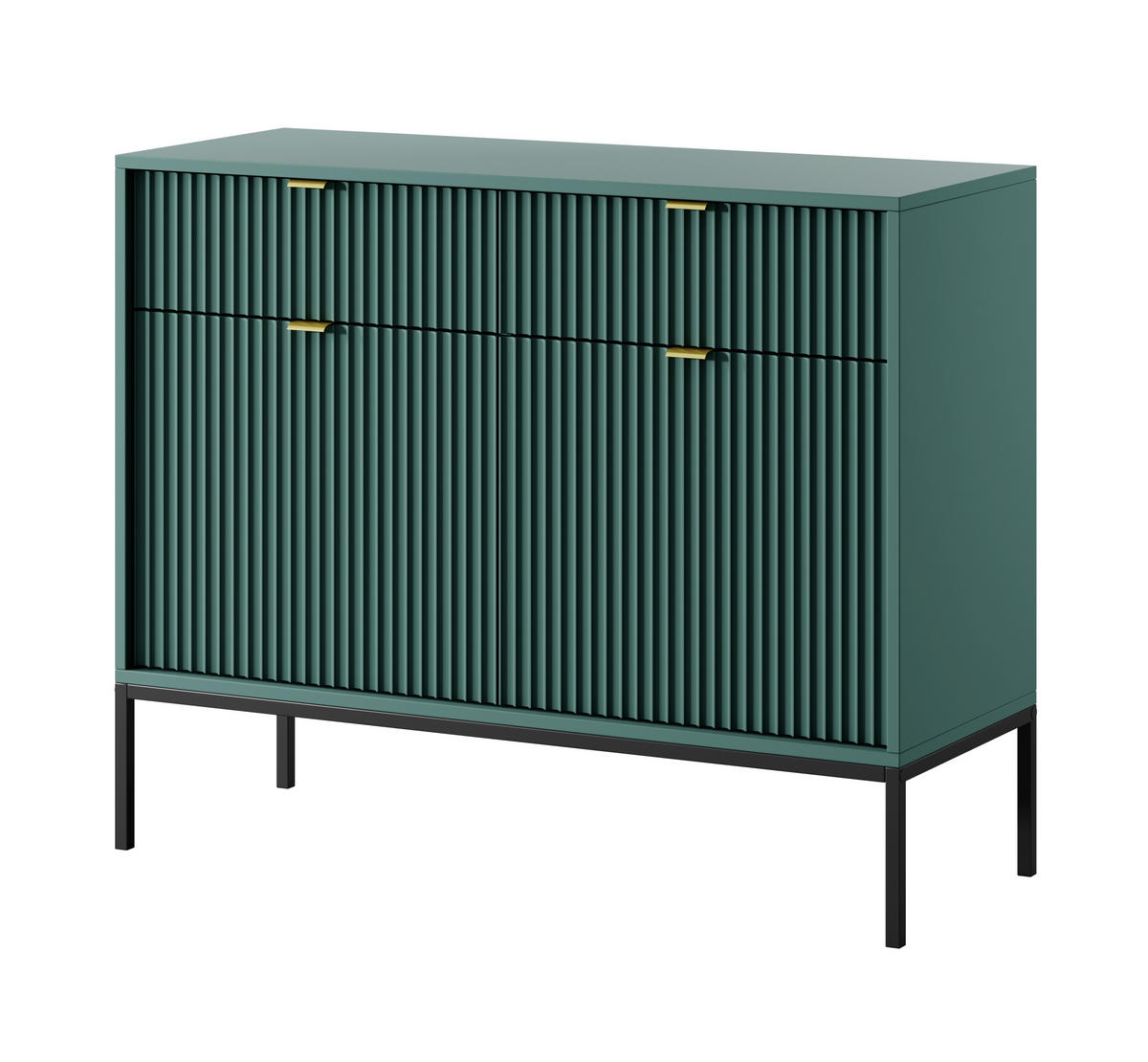 SIDEBOARD Eternas 2T 2S Grün 104/83/39 cm – schwarze Füße, mit geriffelten Fronten - Schwarz/Grün, Holzwerkstoff (104/83/39cm) - AX Living
