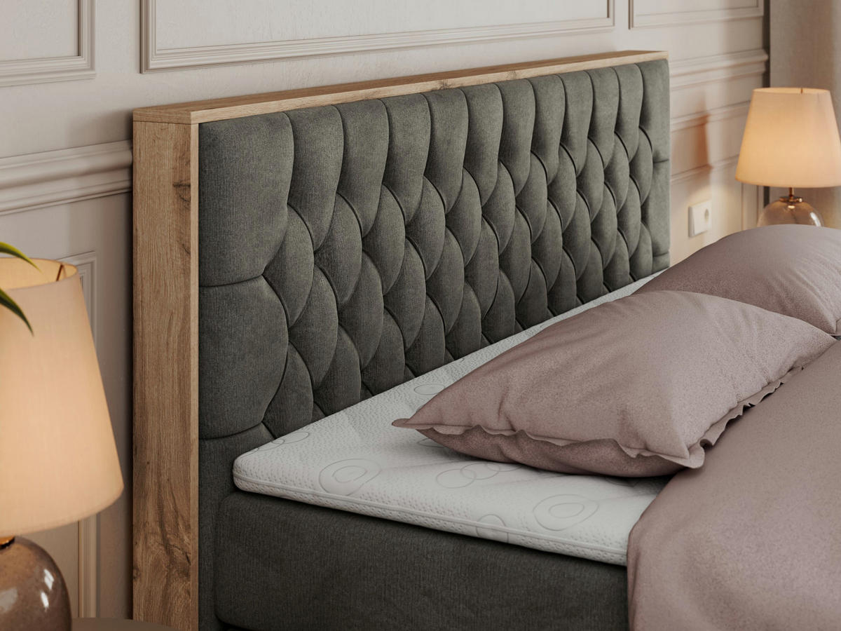 BOXSPRINGBETT AMORE KING 180/200 Dunkelgrau Velvet - H3 - Dunkelgrau, Holz/Textil (180/200cm) - MKS