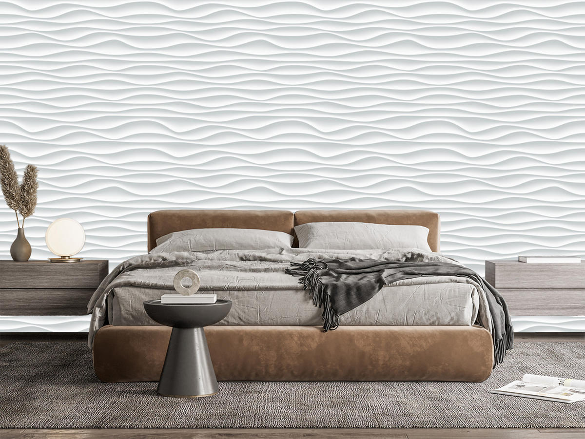 VLIESTAPETE Geometrische Wellen in 3D-Optik – Weiß, Grau – 50x1000 cm - Weiß/Grau, Papier (50/1000cm) - Muralo