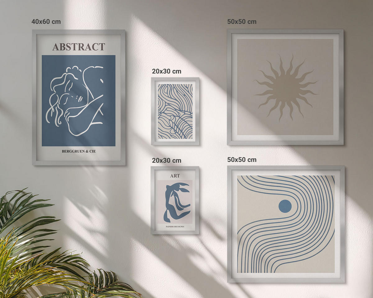 WANDBILDER 5er Set - 50x50 cm & 20x30 cm & 40x60 cm Silberner Rahmen - Matisses stilvolle abstrakte Muster - Silberfarben, Kunststoff (40/60cm) - ArtPrintCave