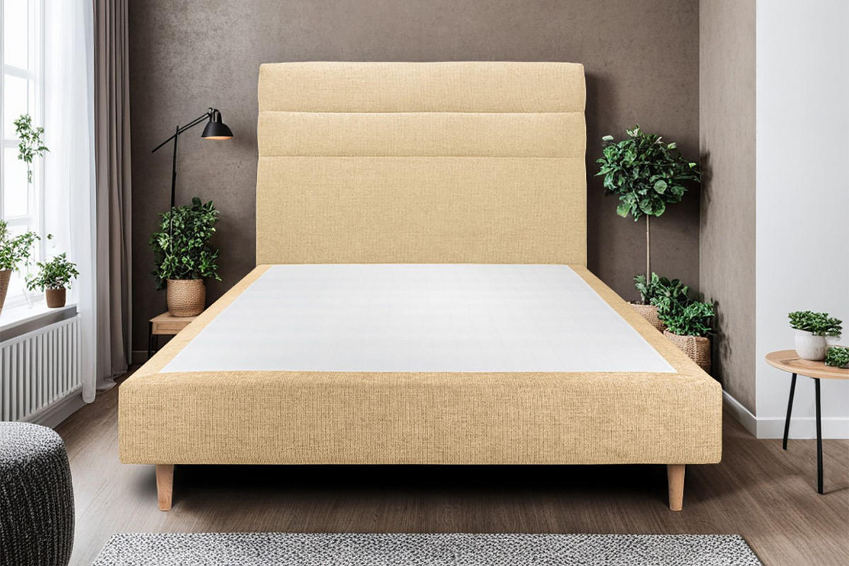 KOPFTEIL Modell Linien – Gelber Stoff 140 cm - Gelb/Beige, Holz (140/120/10cm) - Sommeil de Plomb