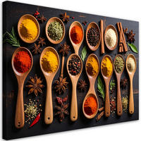 LEINWANDBILD Holzlöffel mit Gewürzen 90x60cm - Multicolor, Textil (90/60cm) - Feeby