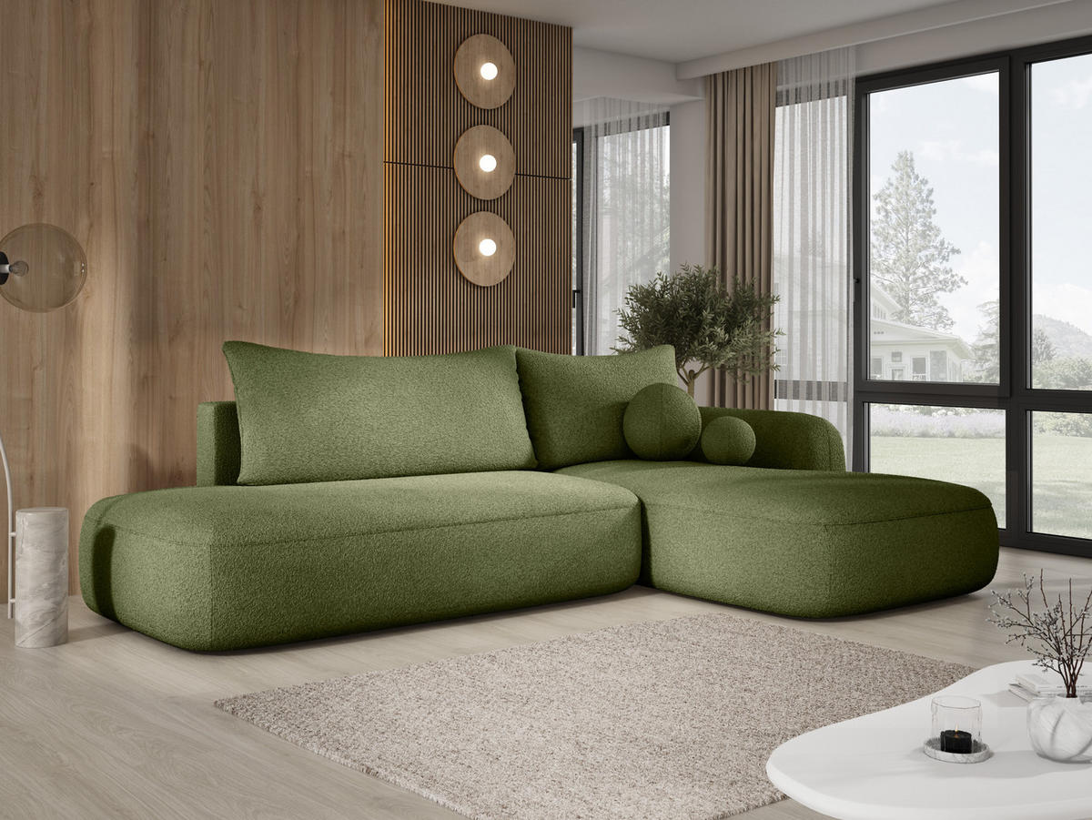 ECKSOFA BABU mit Schlaffunktion, Moderne Polsterecke für Wohnzimmer, funktionales Schlafsofa im Stoff NOW OR NEVER, 300x105x60cm rechte, orange​ - Orange, Holz/Textil (300/190cm) - DomoHome