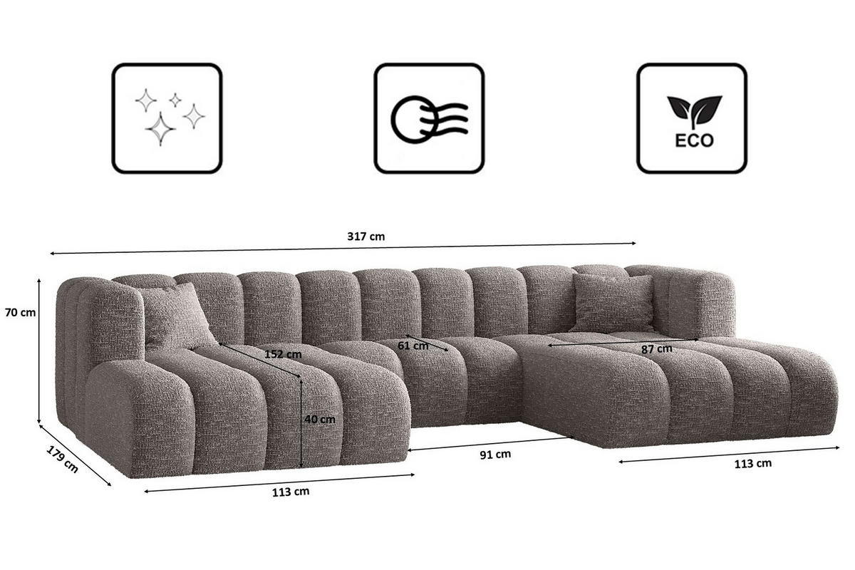 ECKSOFA U-form Grand modular stoff Haga Grau - Grau, Holz (317/179cm) - Kaiser Möbel