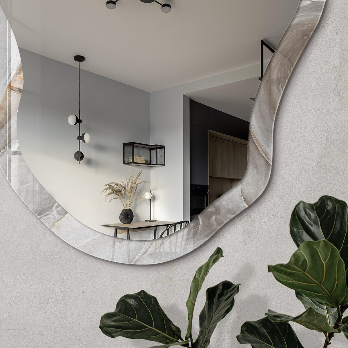 SPIEGEL 90x45 cm asymmetrisch mit Druck - Marmorabstraktion - Transparent, Glas (45/90/0.4cm) - TULUP