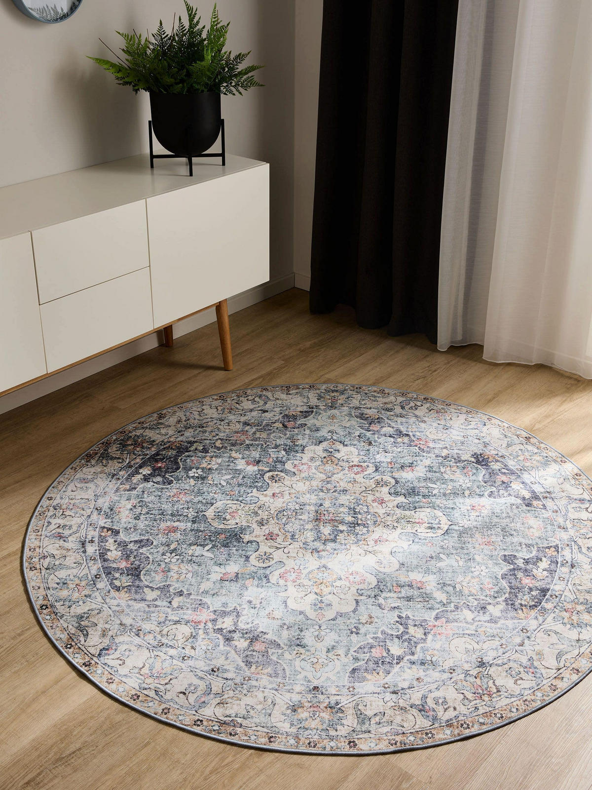 VINTAGE-TEPPICH George waschbar ø 160 cm rund - Blau, Kunststoff (160/160cm) - benuta