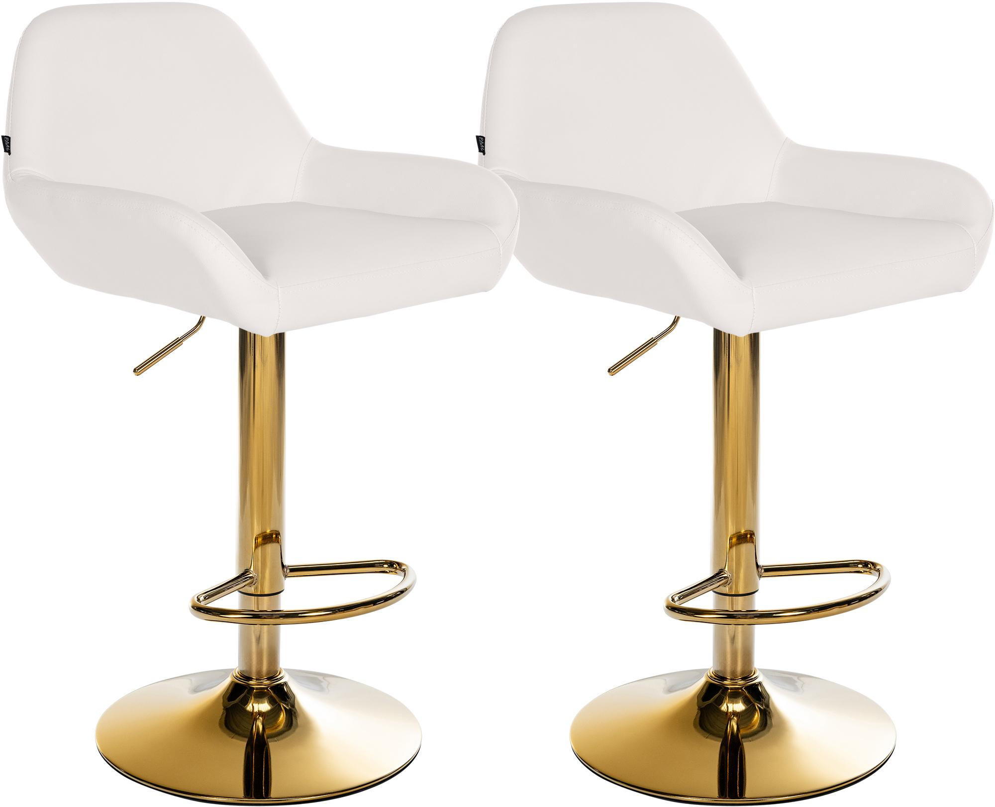 BARHOCKER 2er Set Lederlook weiß - Goldfarben/Weiß, Textil/Metall (51/89/52cm) - CLP