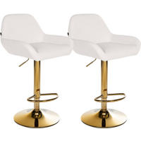 BARHOCKER 2er Set Lederlook weiß - Goldfarben/Weiß, Textil/Metall (51/89/52cm) - CLP
