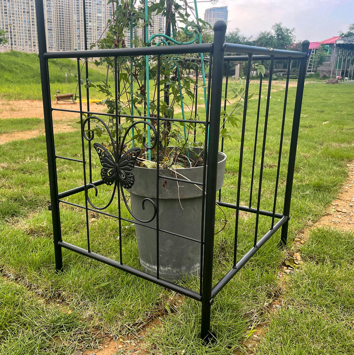 BLUMENKASTENHALTER aus Metall 202x50x218 cm in Schwarz mit stabiler Rankhilfe - Schwarz, Metall (50/218/202cm) - Modfu