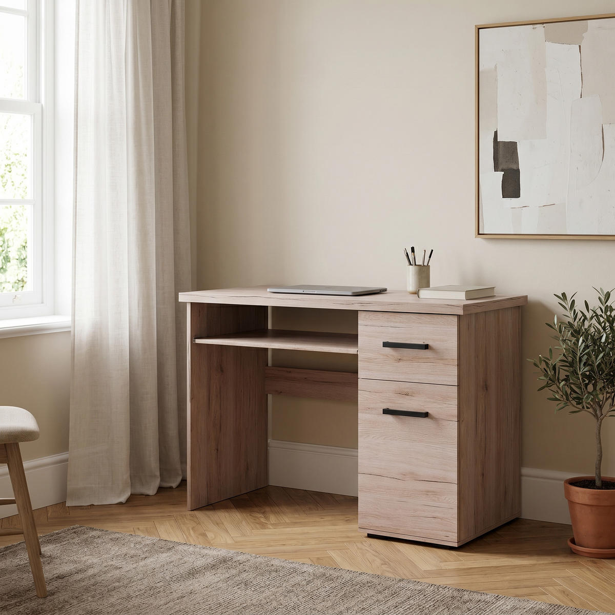 SCHREIBTISCH LIVORNO 105x56x75 cm Bürotisch Computertisch, Eichefarben - Eichefarben, Holzwerkstoff (56/105/75cm) - MASSENO