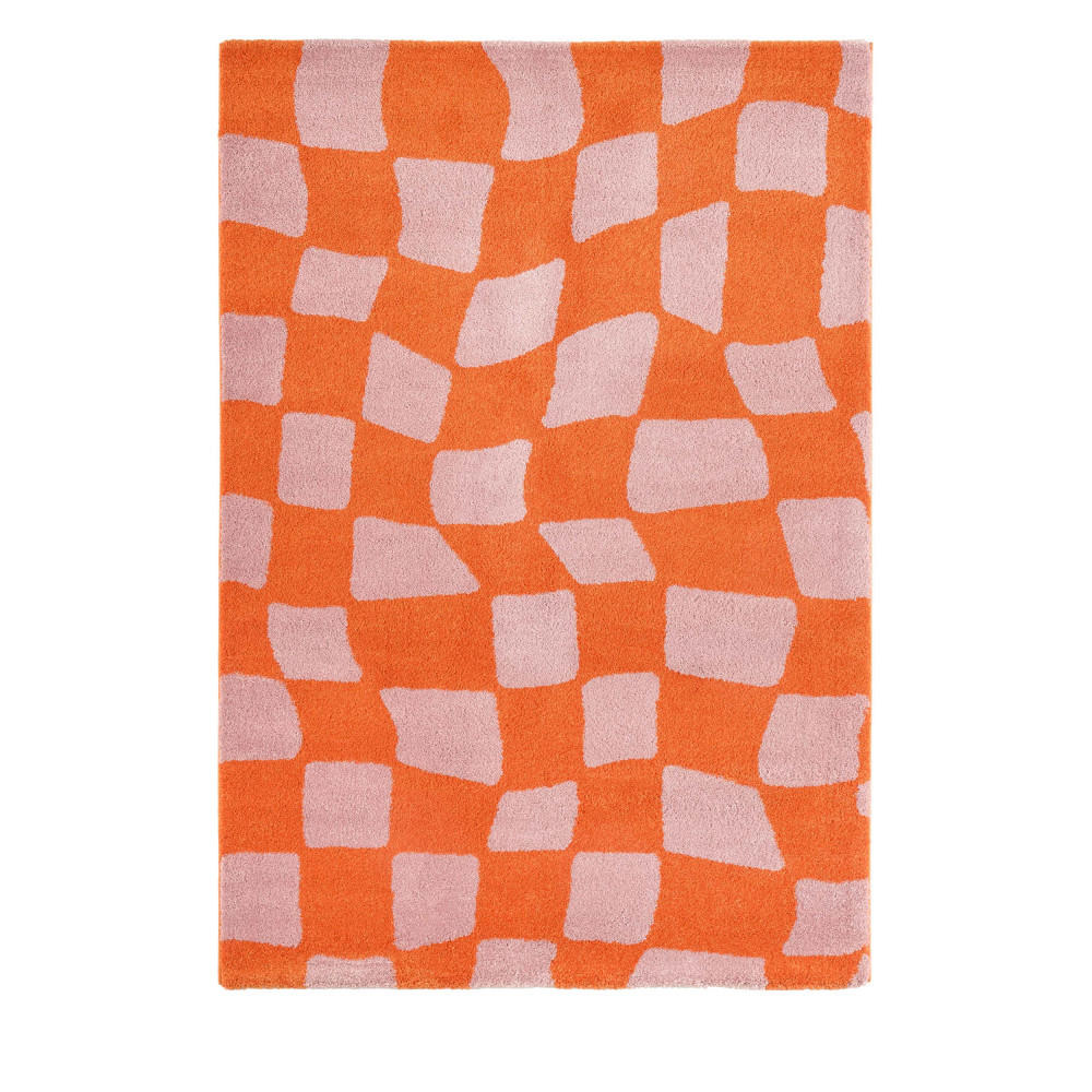 SCHACHBRETTMUSTER-TEPPICH - Retro - 120 cm x 160 cm - Orange, Kunststoff (120/160cm) - Drawer