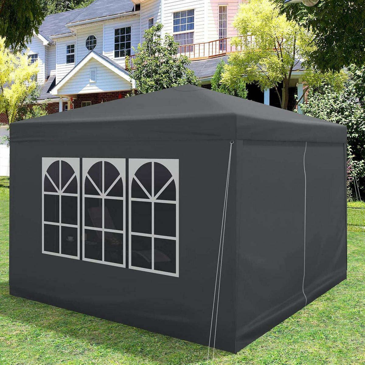 PAVILLON Pop-Up wasserdichter Faltpavillon, aus Oxford Metallrahmen 3 x 3 m - Anthrazit, Metall (300/300/260cm) - Woltu