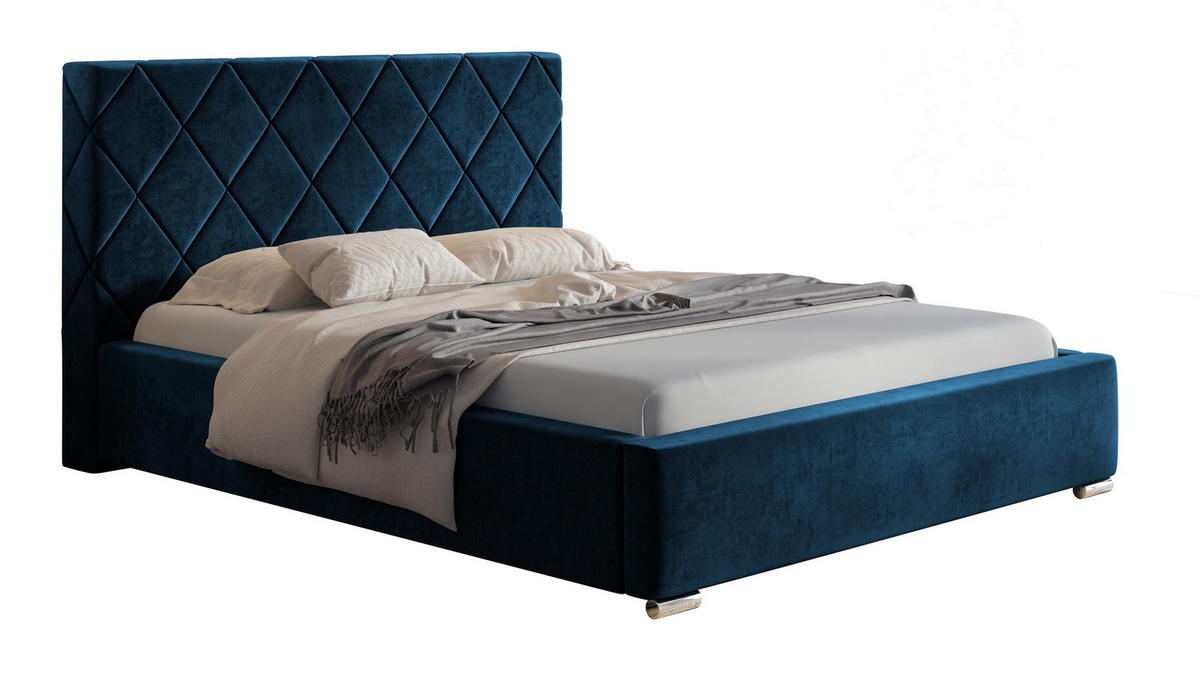 POLSTERBETT 180x200 Aron, Lattenrost, Samtstoff Blau - Blau, Holz/Textil (180/200cm) - Emporius