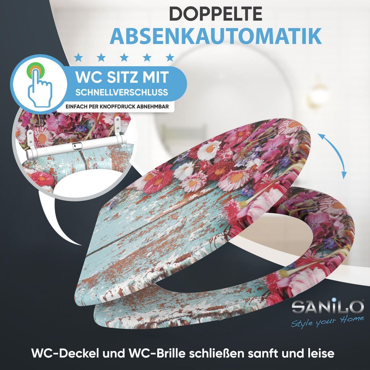 WC-SITZ mit Absenkautomatik & Top Fix Spring - Türkis, Holzwerkstoff (37.7/5.5/48cm) - Sanilo