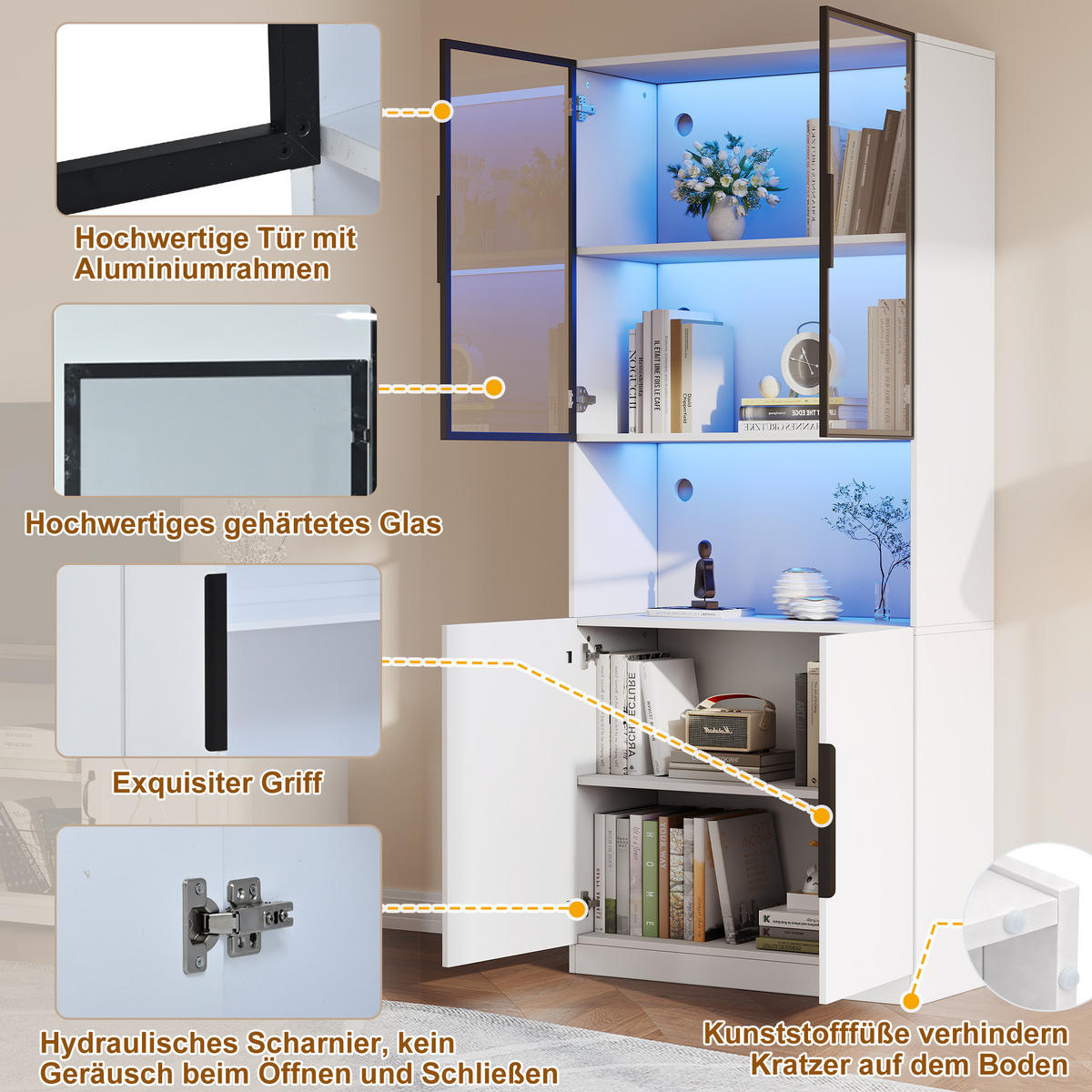 VITRINE Weiß 80/30/200 cm - Weiß, Holzwerkstoff (80/200/30cm) - PANGIVO