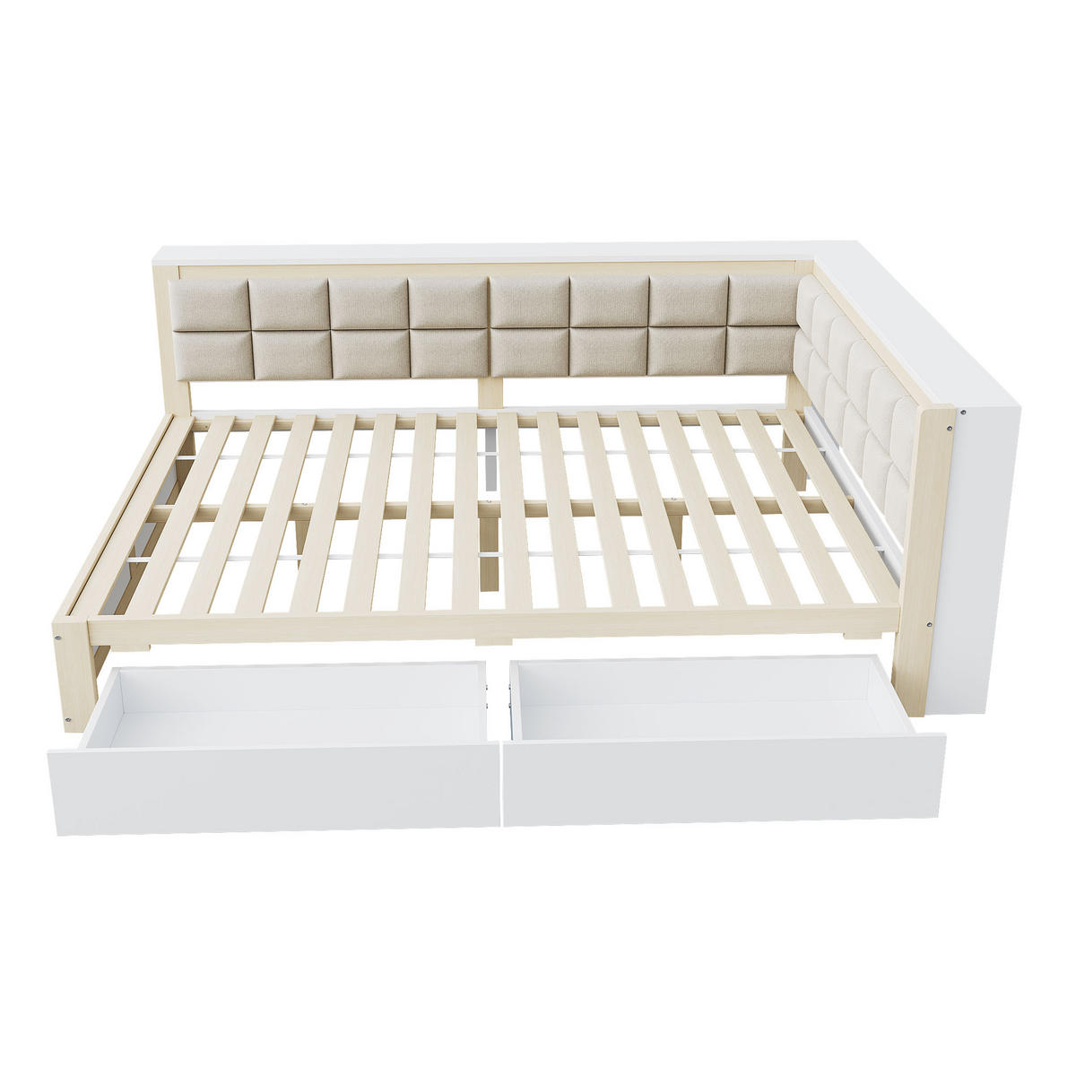 BETT mit weicher Rückenlehne Kiefernholz 140/200 cm mit Stauraum - Weiß, Holz (140/200cm) - OKWISH