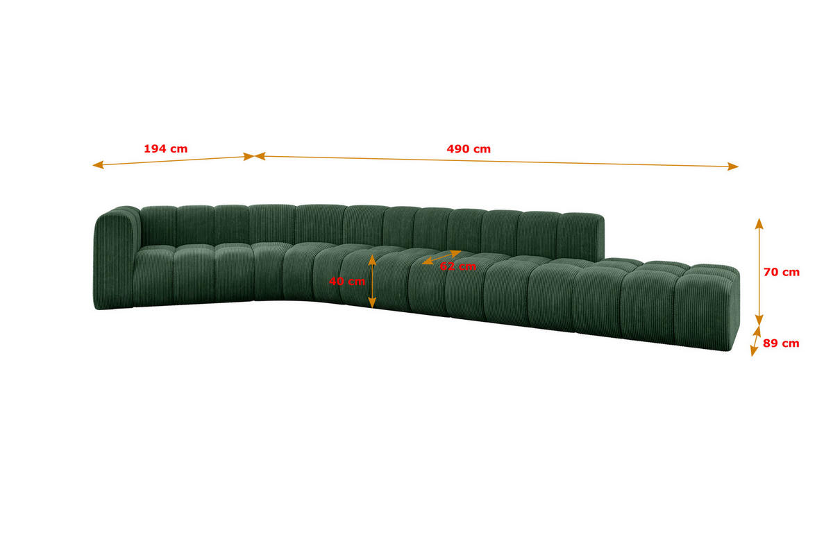 ECKSOFA modulares Sofa Tilmo-L2 - 490x194x70 cm Grün - Grün, Holzwerkstoff/Textil (490/194cm) - ALTDECOR