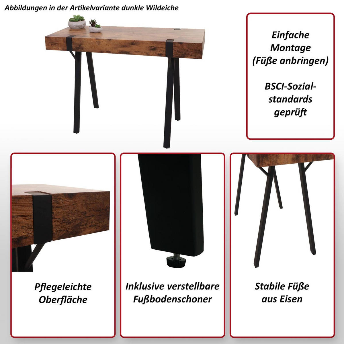 KONSOLENTISCH eckig Grau - Grau, Holz (40/100/75cm) - Jamb