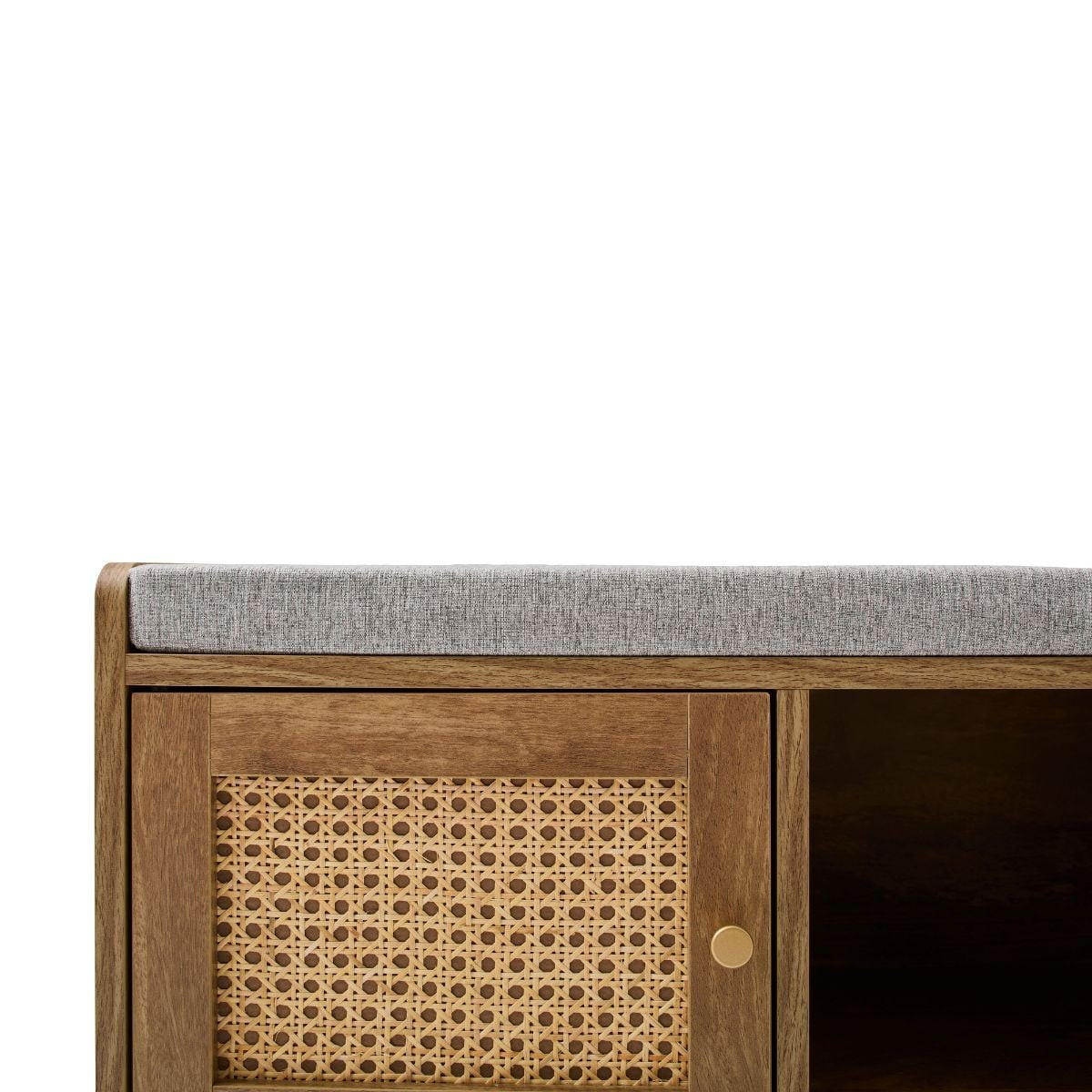 SCHUHBANK 1 Tür mit Rattanfront und 3 offenen Fächern L100 cm 39/100/49 cm - Eschefarben, Holzwerkstoff (46/49/39cm) - Calicosy