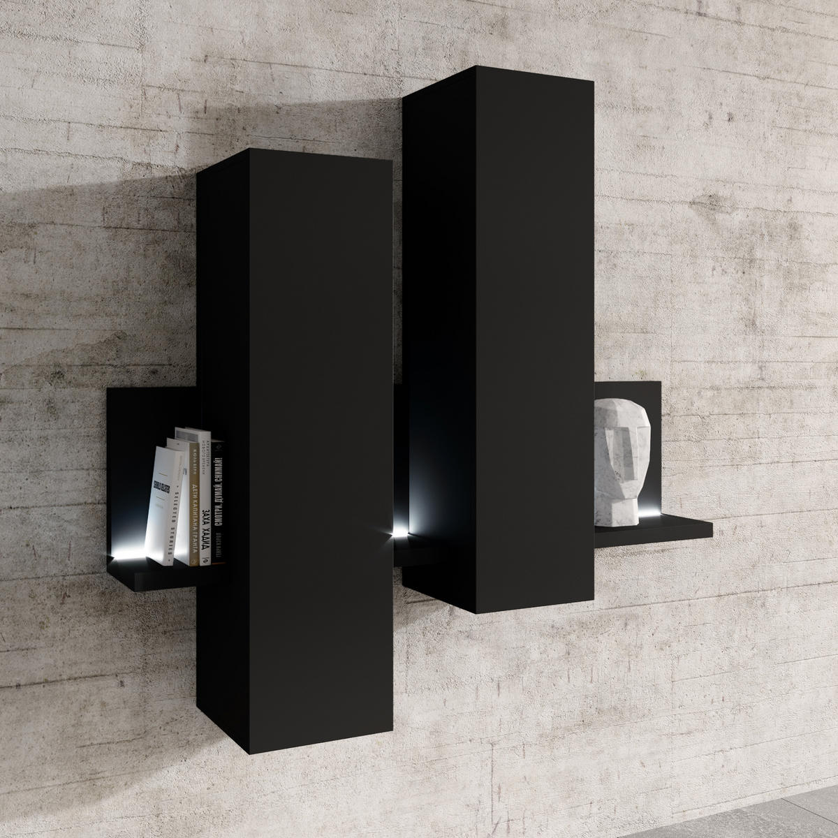 VITRINE in Schwarz - Schwarz, Holzwerkstoff (152/142.4/35cm) - MASSENO