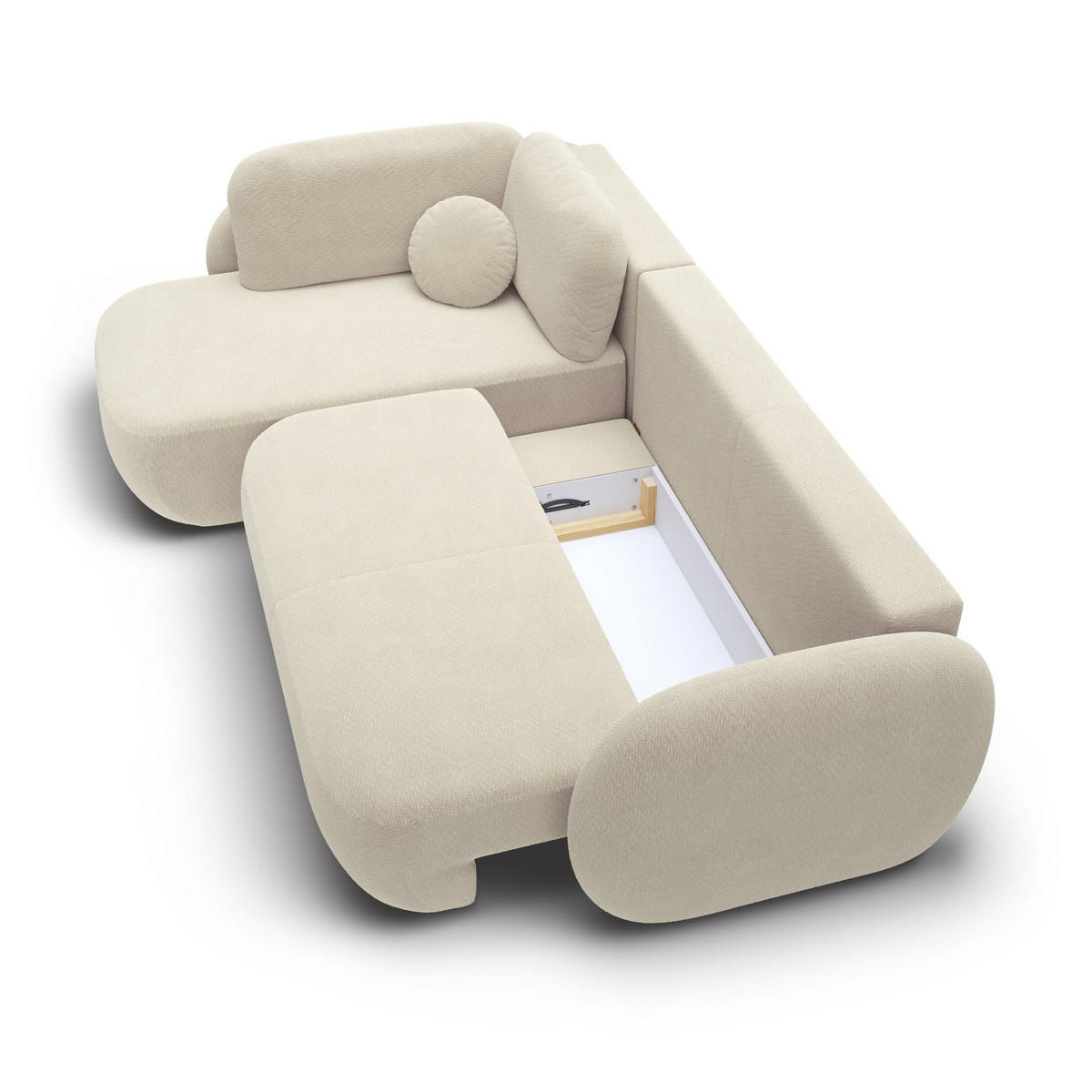 ECKSOFA AMICO II L-S Beige Geflochtener Stoff mit Schlaffunktion - Beige, Holz (289/190cm) - MASSENO