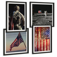 BILDER SET 4er Set - 50x50 cm & 40x60 cm Schwarzer Rahmen - Amerikanische Symbole, USA-Flagge - Schwarz, Kunststoff (50/50cm) - TULUP