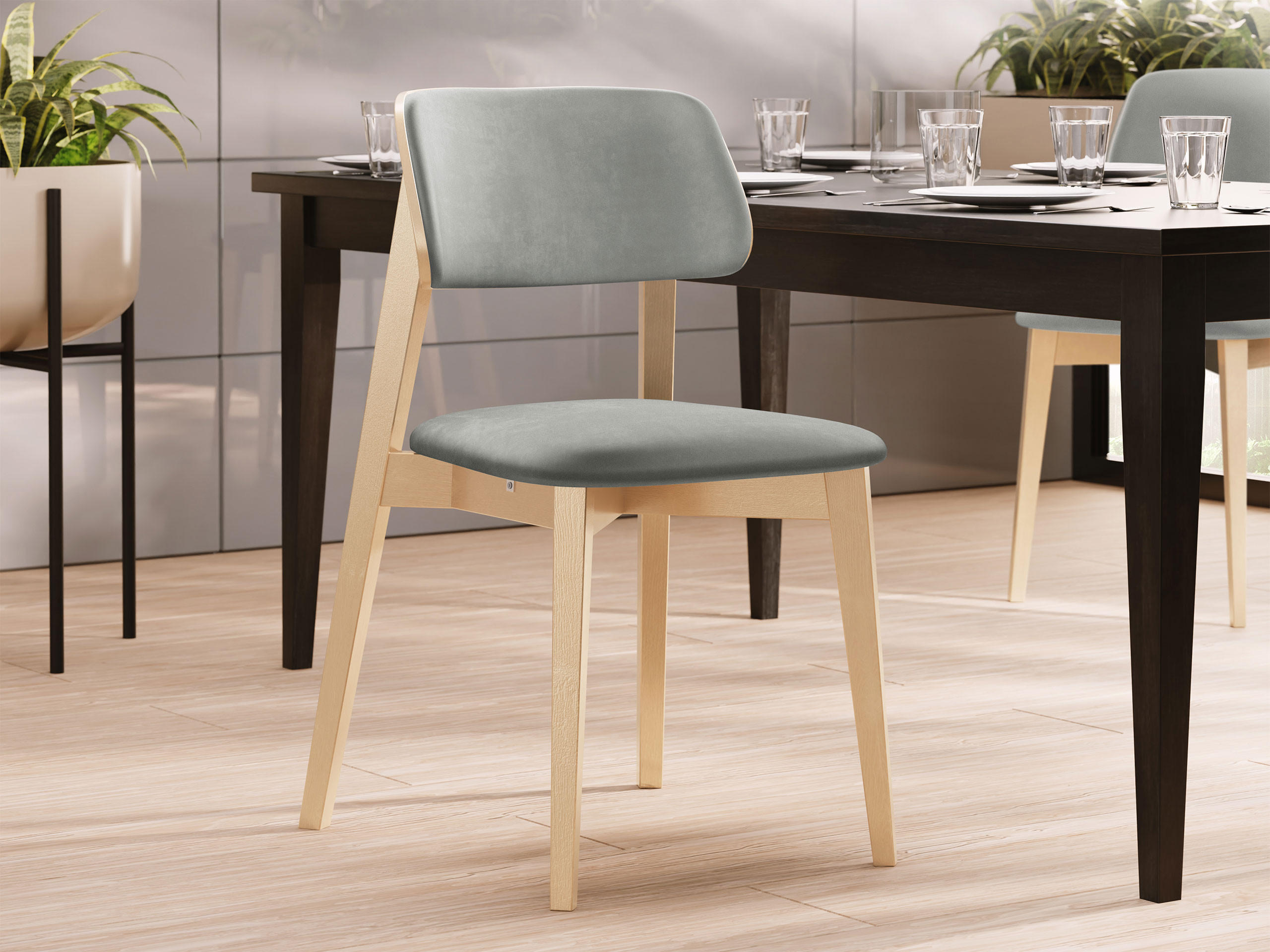 WOHNZIMMER STUHL KT63/C, Holzfarbe: Buche - Buchefarben/Grau, Holz/Textil (47/80/49cm) - MIRJAN24