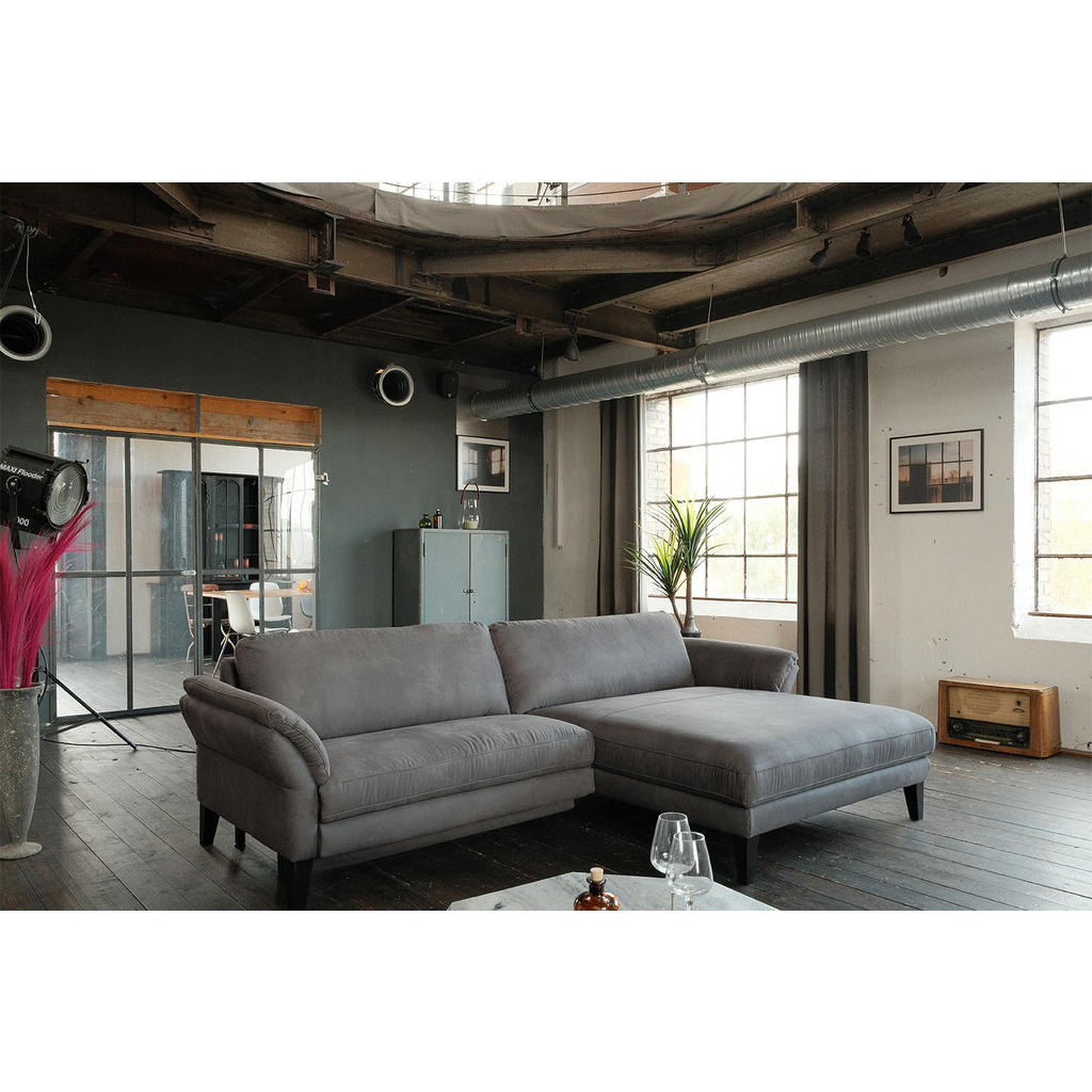 Thumbnail - Kawola Ecksofa, Grau, Schwarz, Textil, Echtholz,Buche, 3-Sitzer, Füllung: Kaltschaum, Ottomane rechts, L-Form, eckig, 30...