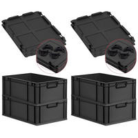 EUROBOX 4x NextGen Color mit Auflagedeckel 22x40x60 cm 44 Liter Schwarz Griffe schwarz zu - Anthrazit/Schwarz, Kunststoff (40/22/60cm) - PROREGAL
