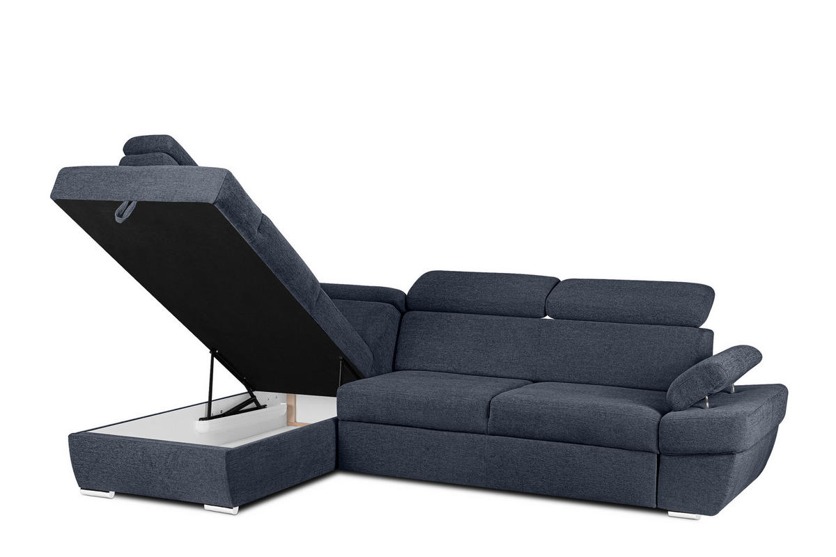 SCHLAFECKSOFA RATLO links 4/5-Sitzer mit Bettkasten, dunkelblau - Silberfarben/Dunkelblau, Textil (270/190cm) - KONSIMO®