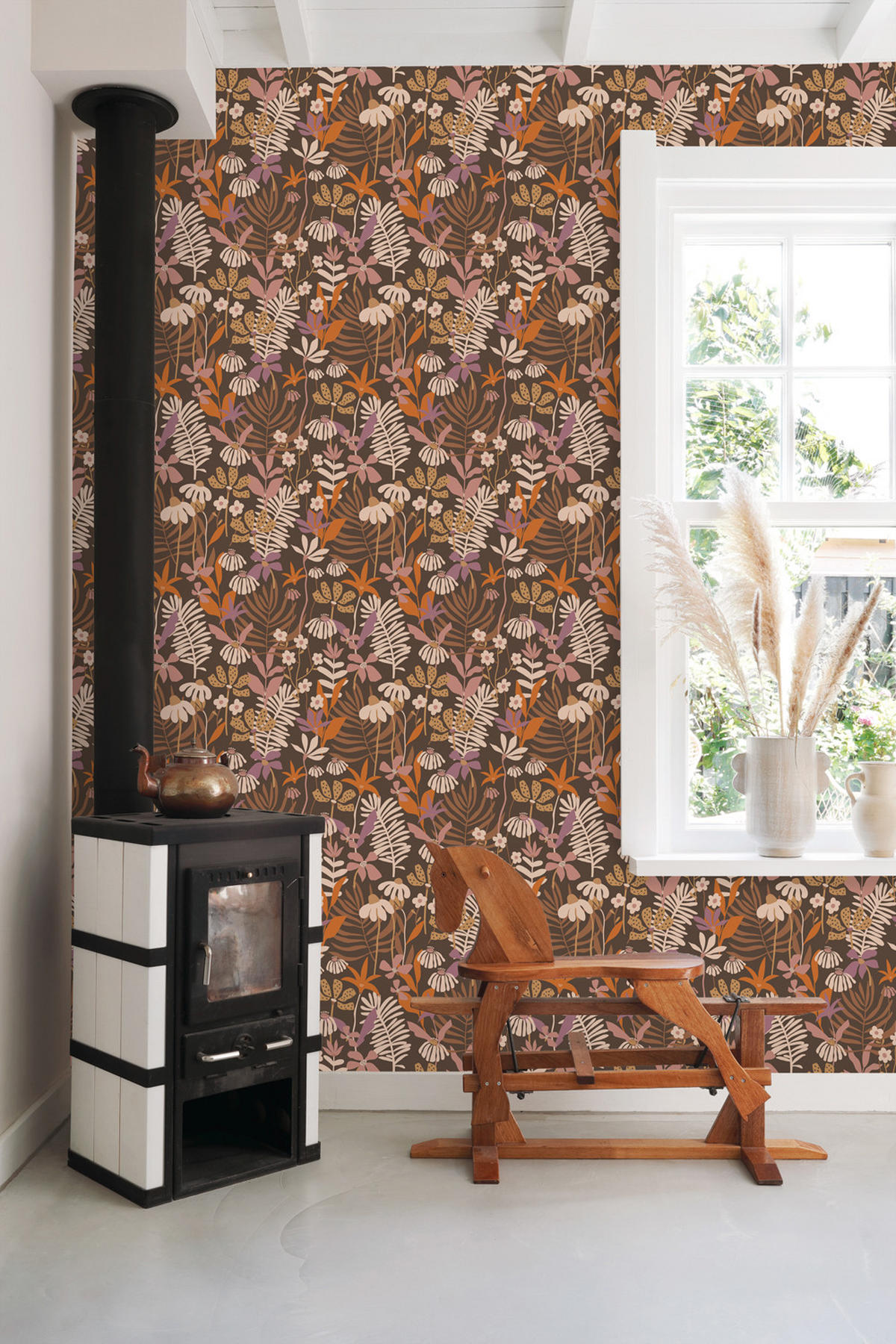 TAPETE tropische Blätter und Blüten 50 x 900 cm - Braun, Papier (50/900cm) - ESTAhome