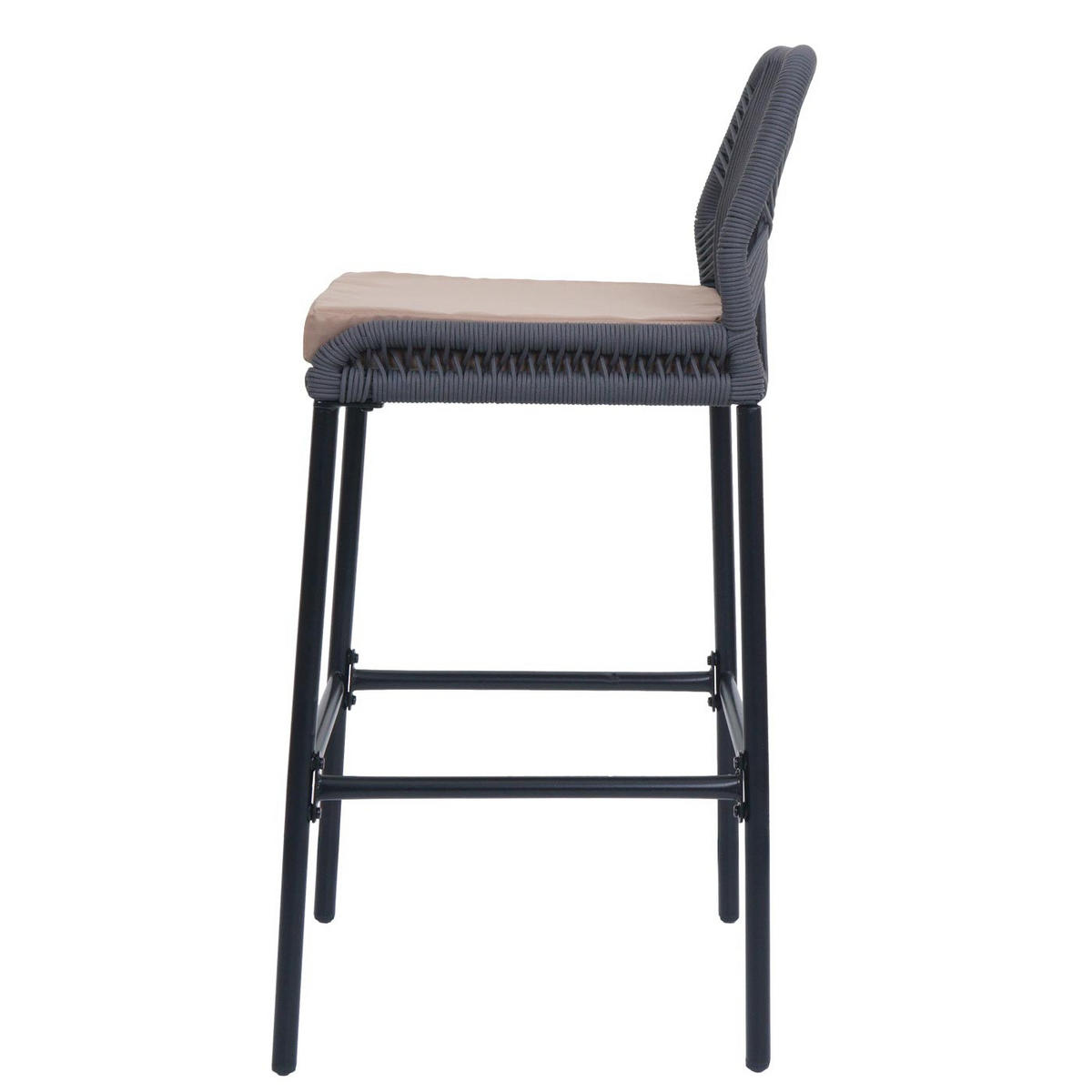 GARTENSTUHL 2er-Set HxBxT 101x45x52cm Sitzhöhe 76cm Anthrazit Kissen Taupe Seilgeflecht Metall - Anthrazit, Metall (45/101/52cm) - PROREGAL