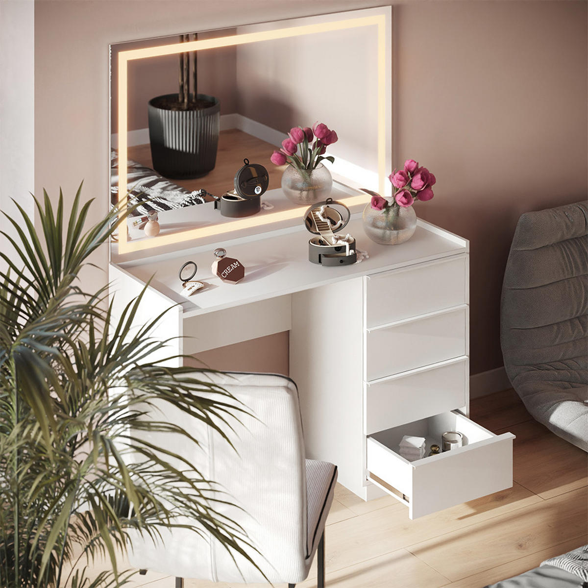 TOALETNÍ STOLEK Viktoria Bílá - bílá, kompozitní dřevo (110/77.2/45cm) - Vicco