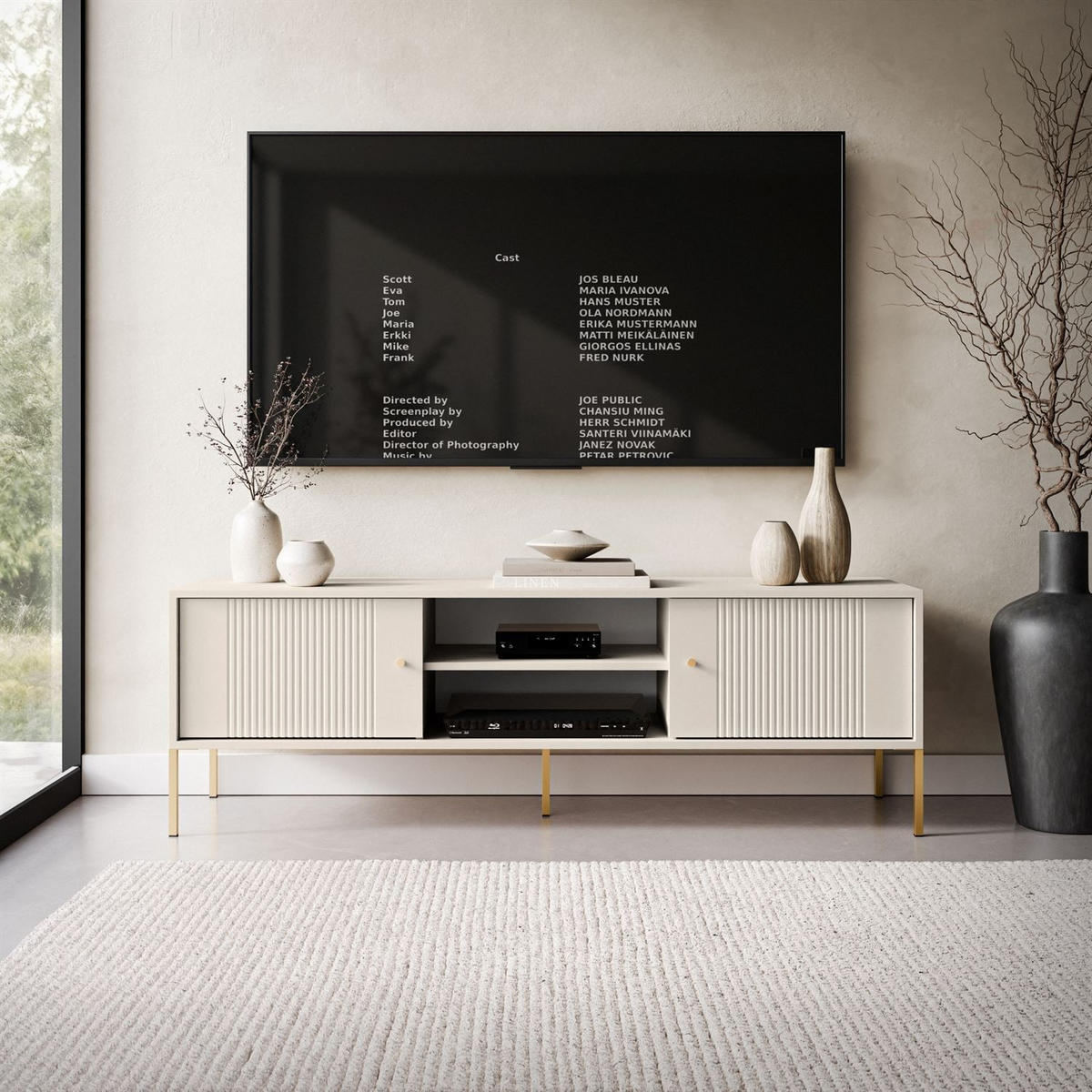 TV-SCHRANK VIVALDI mit geriffelten Fronten - Kaschmir, Holzwerkstoff (155/51/39cm) - Lookway