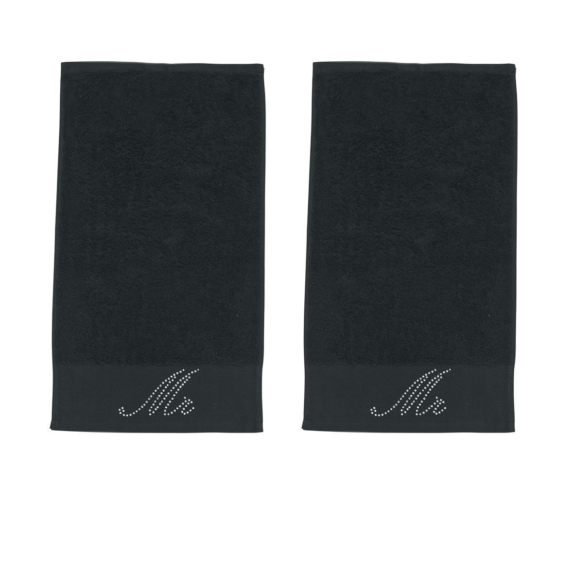 GÄSTEHANDTÜCHER Black Line Stone Mr schwarz 2er Set - Schwarz, Textil (30/50cm) - done