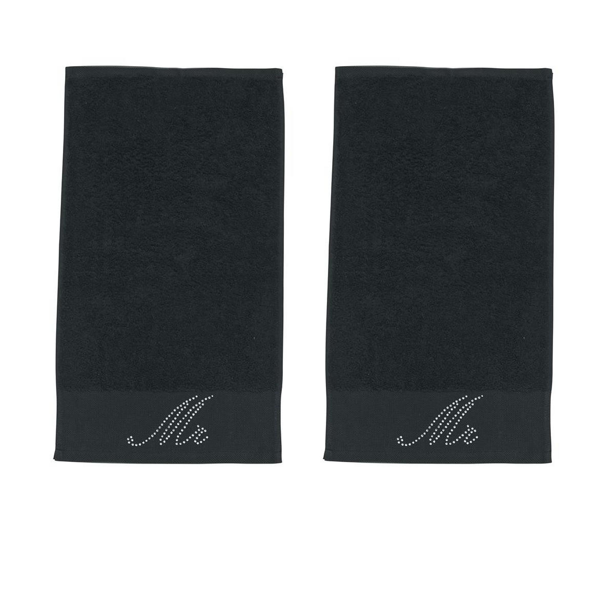 GÄSTEHANDTÜCHER Black Line Stone Mr schwarz 2er Set - Schwarz, Textil (30/50cm) - done