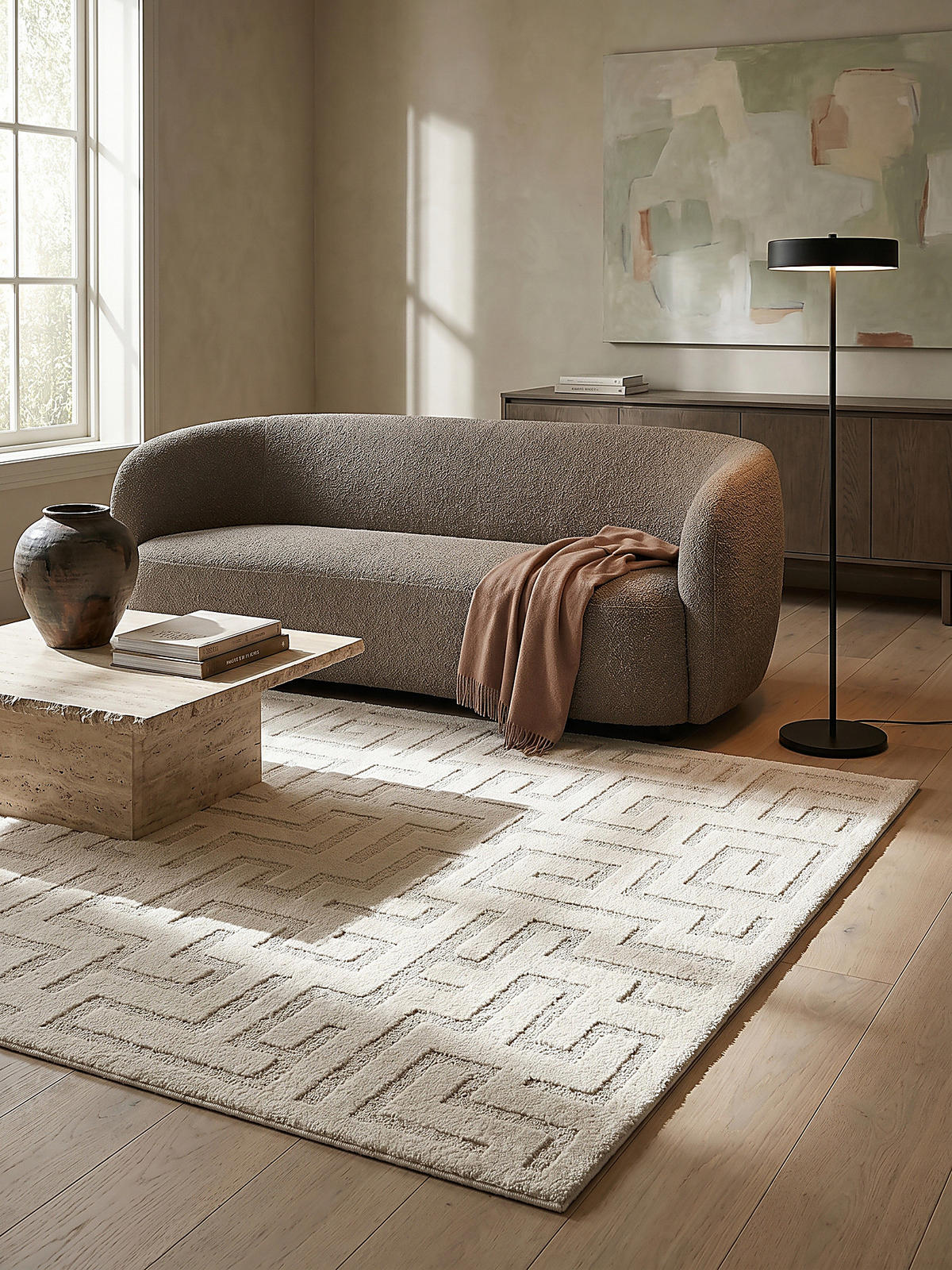 KURZFLORTEPPICH Geometrisch MUOTA Polypropylen Creme 140 x 200 cm - Beige, Textil (140/200cm) - KADIMA DESIGN