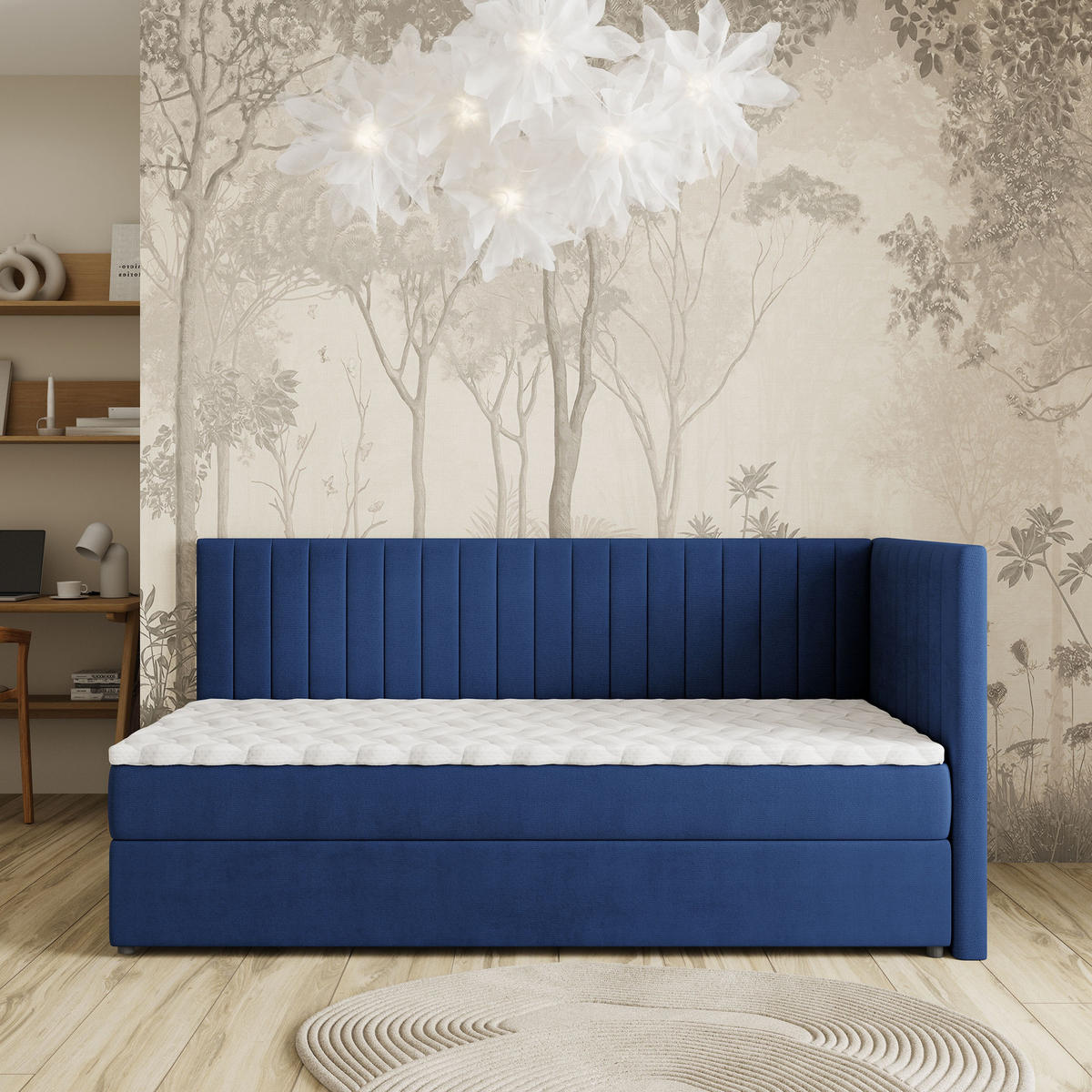 BOXBETT ARIS 80x200 cm mit Matratze und Topper, H2+H3 - Blau - Blau, Holz (80/200cm) - MASSENO