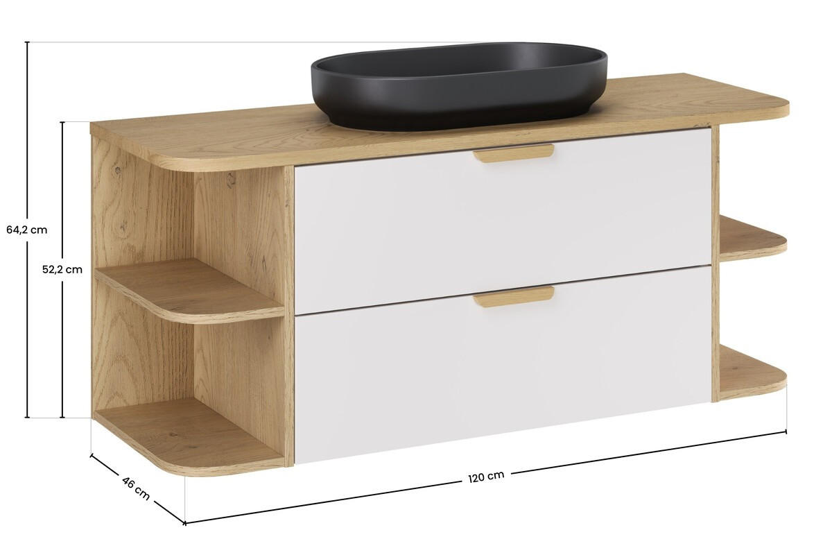 BADMÖBEL-SET 120 cm 5 Teile - Aster White A BM421 in Weiß/Matt - Schwarz/Weiß, Holz (120/50/46cm)