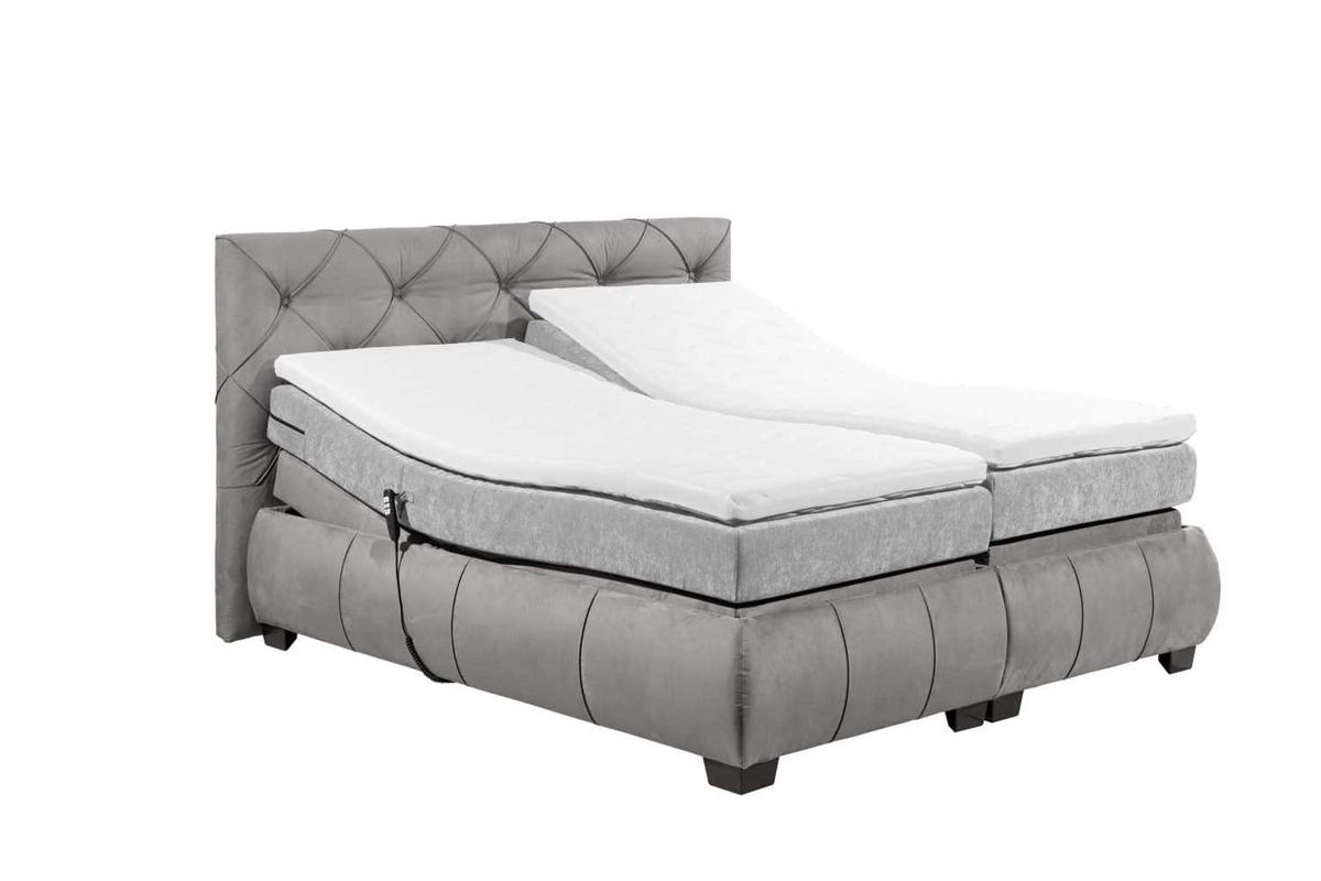 BOXSPRINGBETT 180x200 – Motorfunktion, 7-Zonen-Tonnentaschen-Federkernmatratze, Gel-Lux-Topper - Anthrazit/Schwarz, Holz/Kunststoff (180/200cm) - ed exciting design