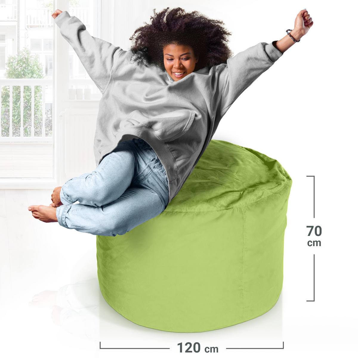 RIESEN-SITZSACK XXL JUMBO Velours 4ft - Grün, Textil (120/70/120cm) - Green Bean