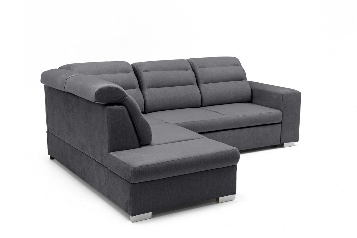 ECKSOFA CLOUD L Links mit Schlaffunktion 120x190 Velours Dunkelgrau - Chromfarben/Dunkelgrau, Holz/Kunststoff (202/260cm) - Muffo