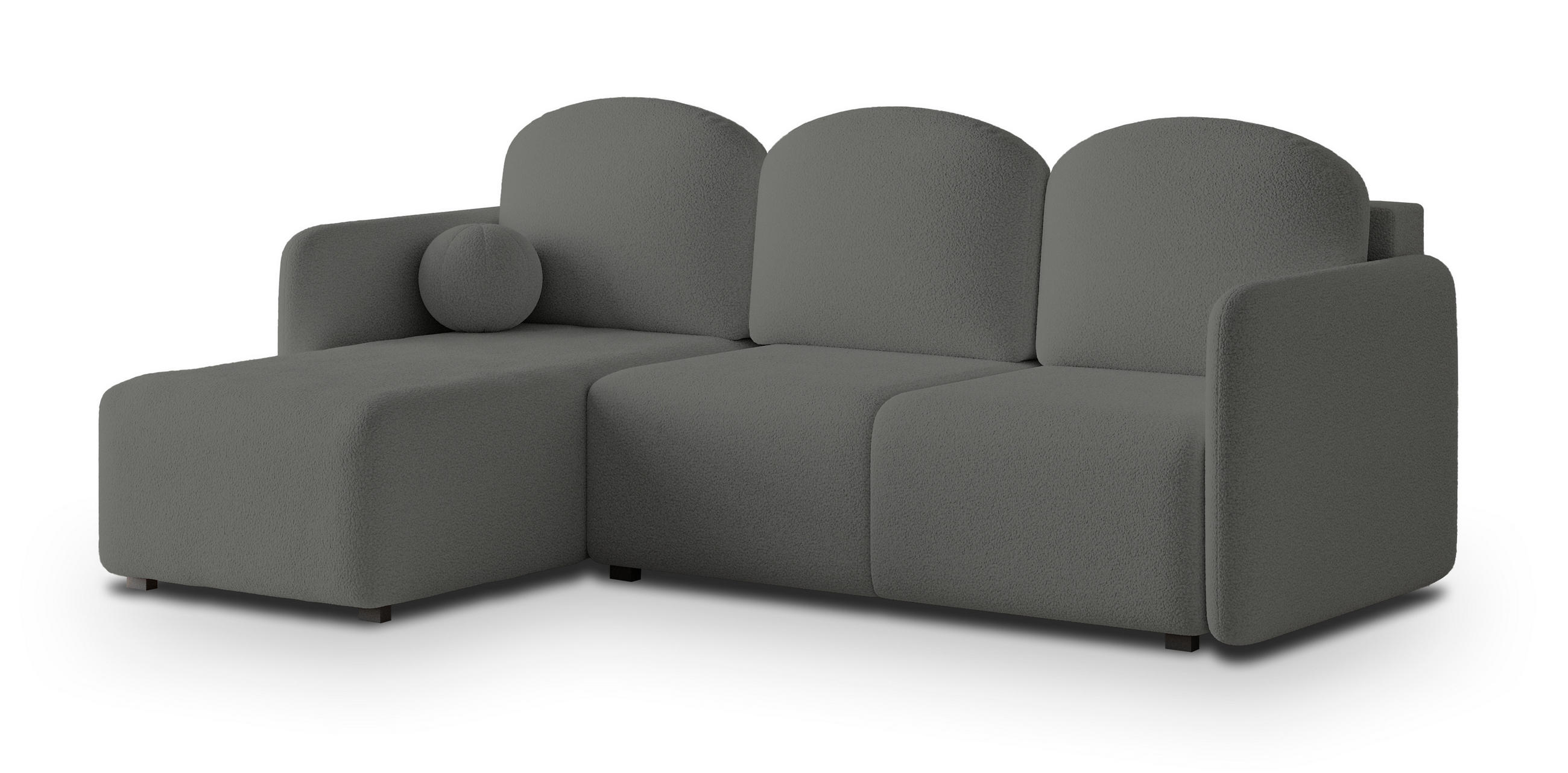 ECKSOFA SUVINO Grau Boucle-Stoff mit Schlaffunktion - Grau, Holz (230/143cm) - MASSENO