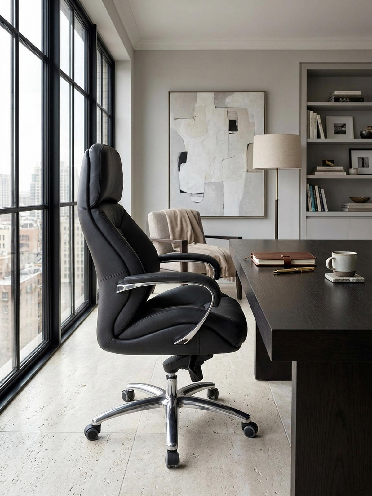 CHEFSESSEL Leder mit Multiblockwippmechanik bis 120 kg MIRON, Schwarz 67x67x137 cm - Silberfarben/Schwarz, Leder/Metall (67/137/67cm) - KADIMA DESIGN