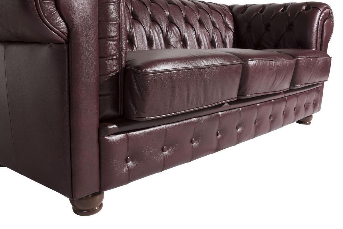 SOFA 3-Sitzer Kalea Bezug Wischleder Buche nussbaum dunkel / rot - Rot, Leder (200/76/98cm) - 58aufmkessel
