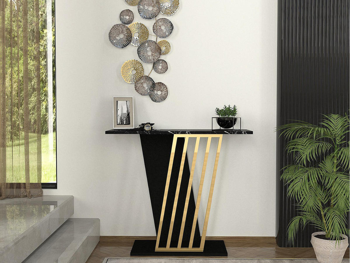 KONSOLENTISCH - 90 cm x 29.6 cm - Holz, Platte - Schwarz, Goldfarben - ORSONA - Goldfarben/Schwarz, Holz (29.6/90/76.8cm) - Vente-Unique