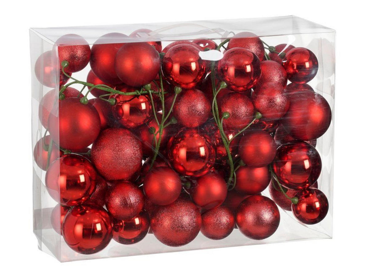 WEIHNACHTSGIRLANDEN-SET 68-teiliges mit Kugeln 6, 7, 8 cm rot, 180 cm - Rot, Kunststoff (8/8/180cm) - LAALU